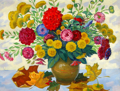 Oil painting of vibrant autumn bouquet by Matsegora Grigory Prokopovich