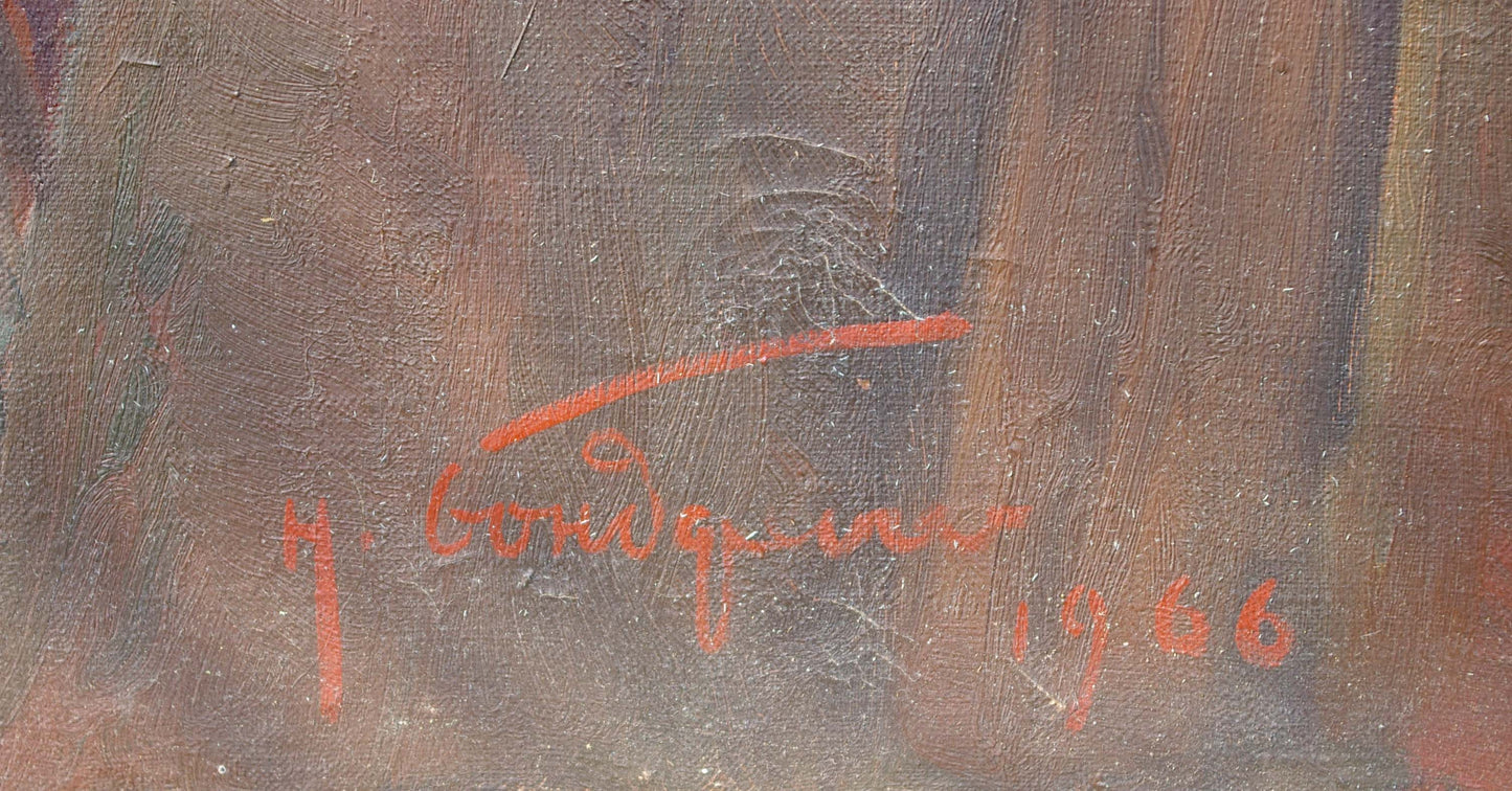 Back of Oil painting Hoisting the banner over the Reichstag by Bondarenko with red h signature and date