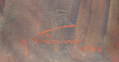 Back of Oil painting Hoisting the banner over the Reichstag by Bondarenko with red h signature and date