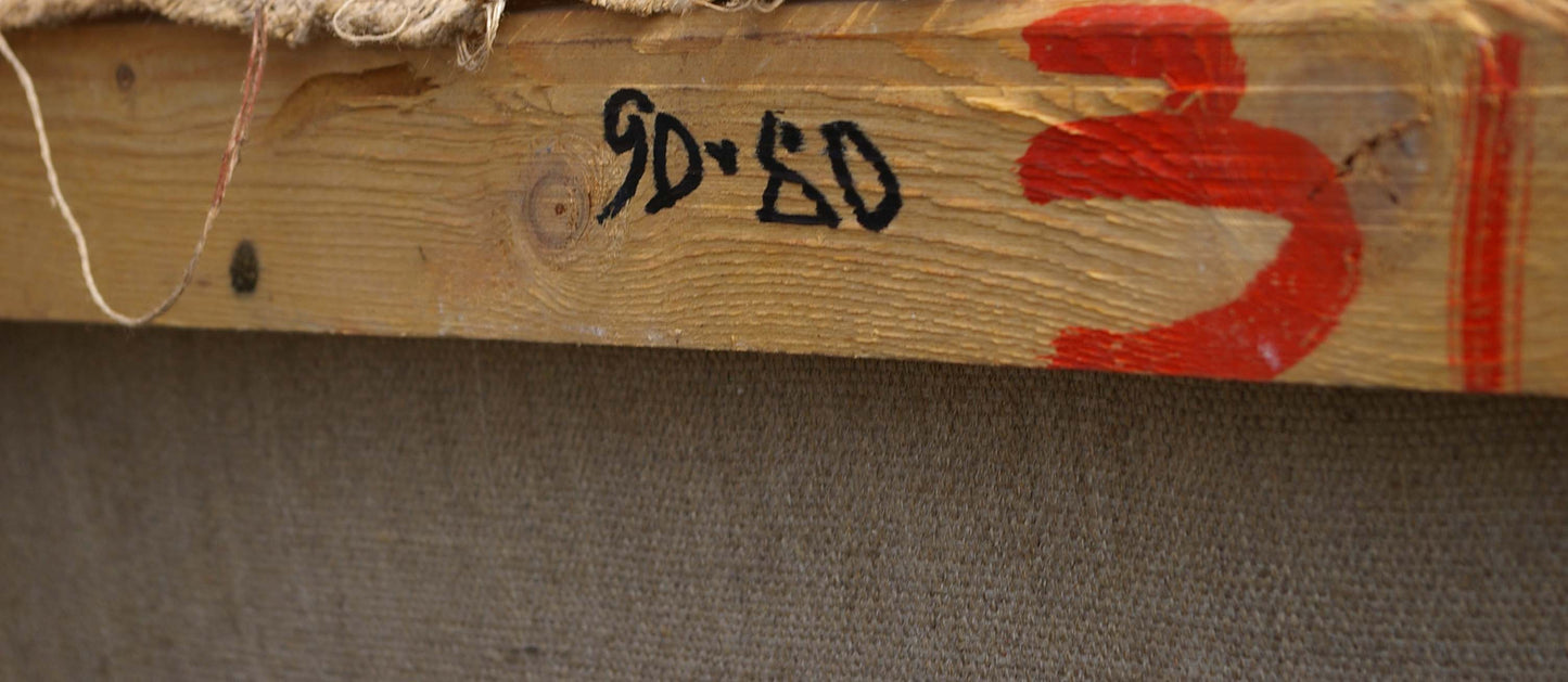 Back of Oil painting Still life Skripin on weathered stretcher bar