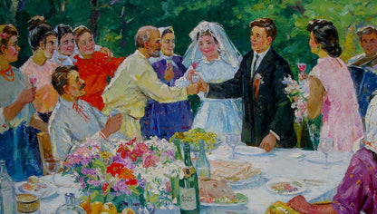 Oil painting by Khitrova Tamara Alexandrovna: green wine bottle with flowers