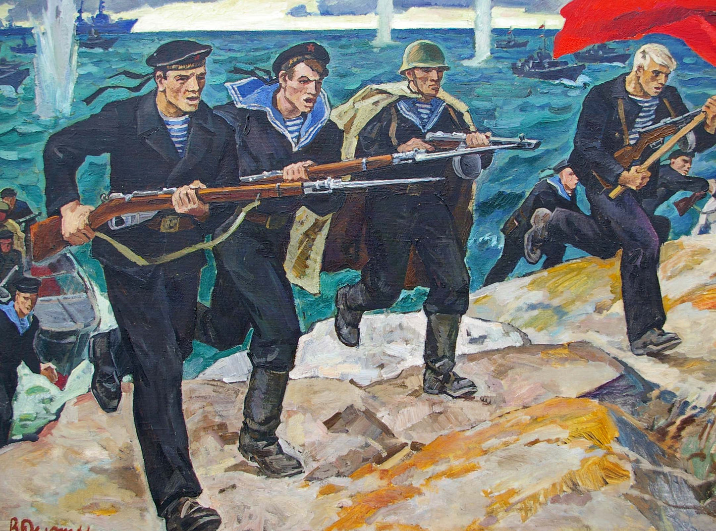 Oil painting Sailors by Ryzhikh Viktor Ivanovich: soldiers advance