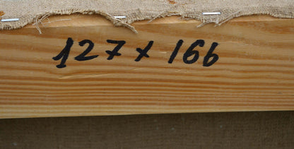 Back of Oil painting Sailors Ryzhikh Viktor Ivanovich with 127 x 166 mm markings on wood