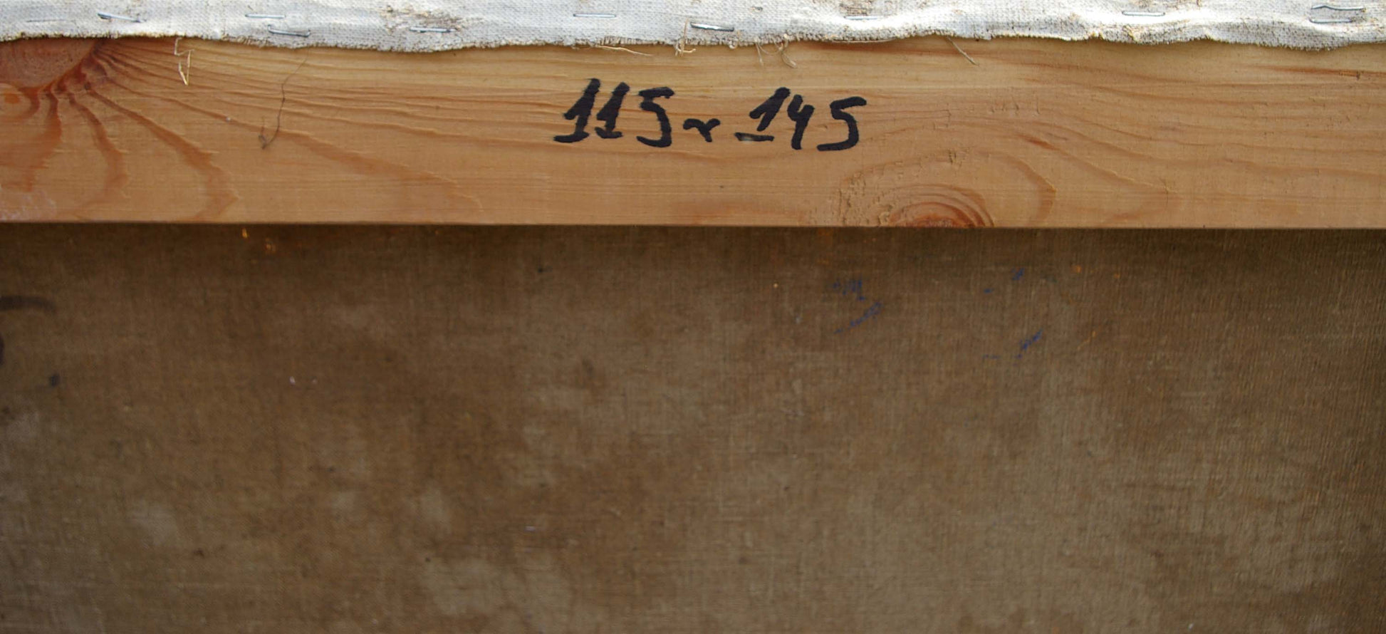 Back of Oil painting Portrait of a girl Tishunin Vasily Ivanovich with 115×295 mm beam measurement
