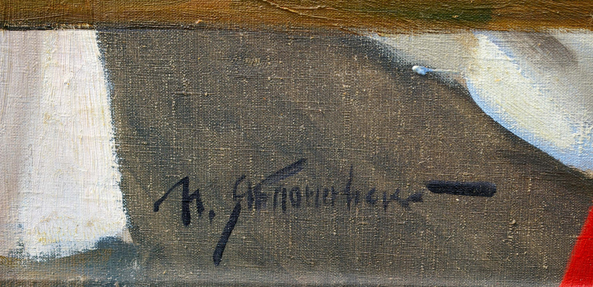 Black ink signature on back of Yablonsky Lenin oil painting canvas