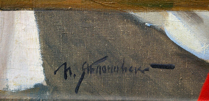 Black ink signature on back of Yablonsky Lenin oil painting canvas