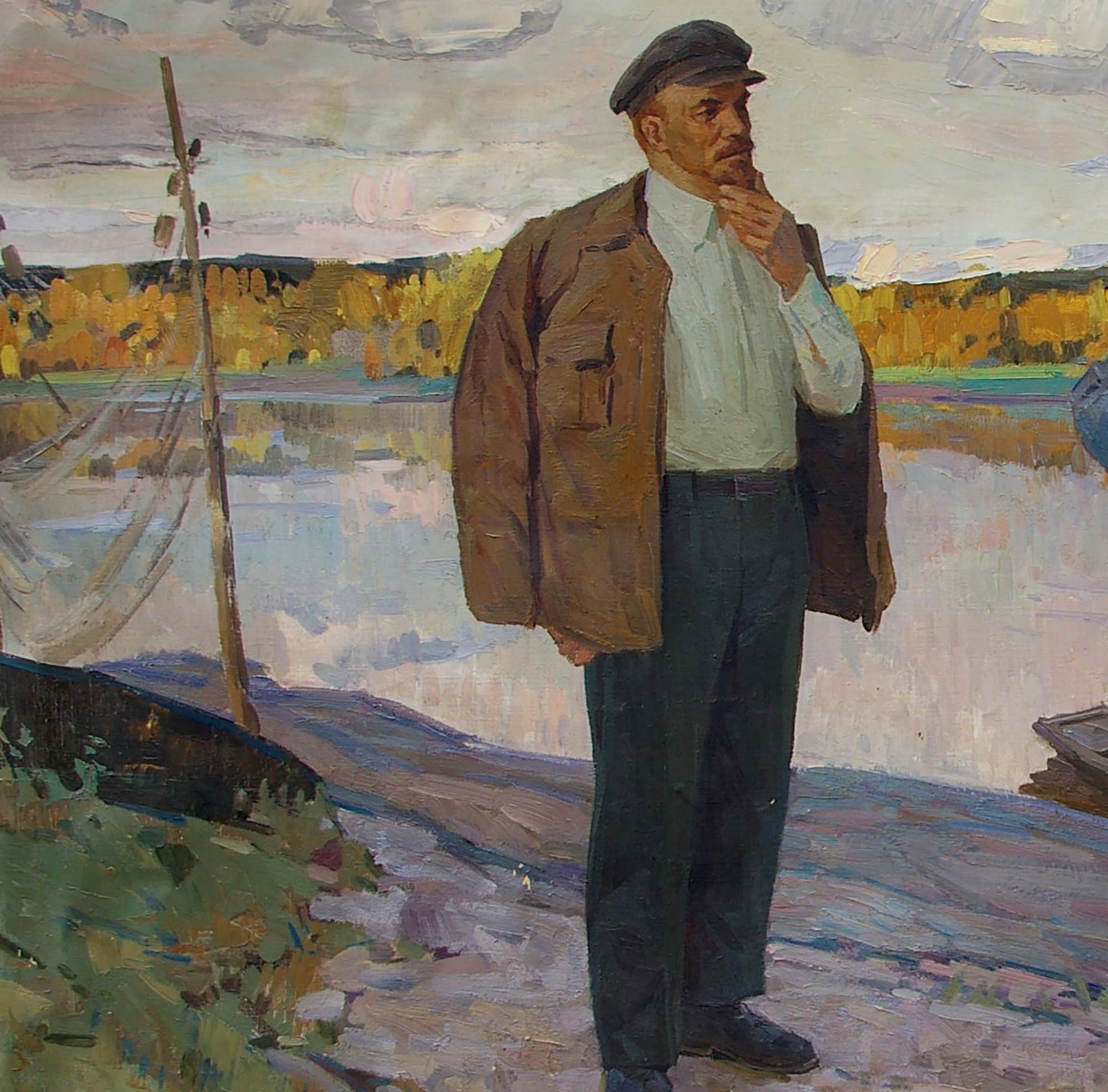 Oil painting of Lenin as fisherman by Samoylenko Zoya Alexandrovna