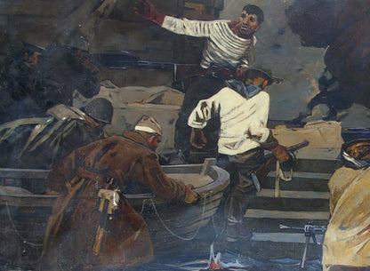 Oil painting by Grachev Anatoly Nikolaevich: soldiers at war in chaotic naval battle