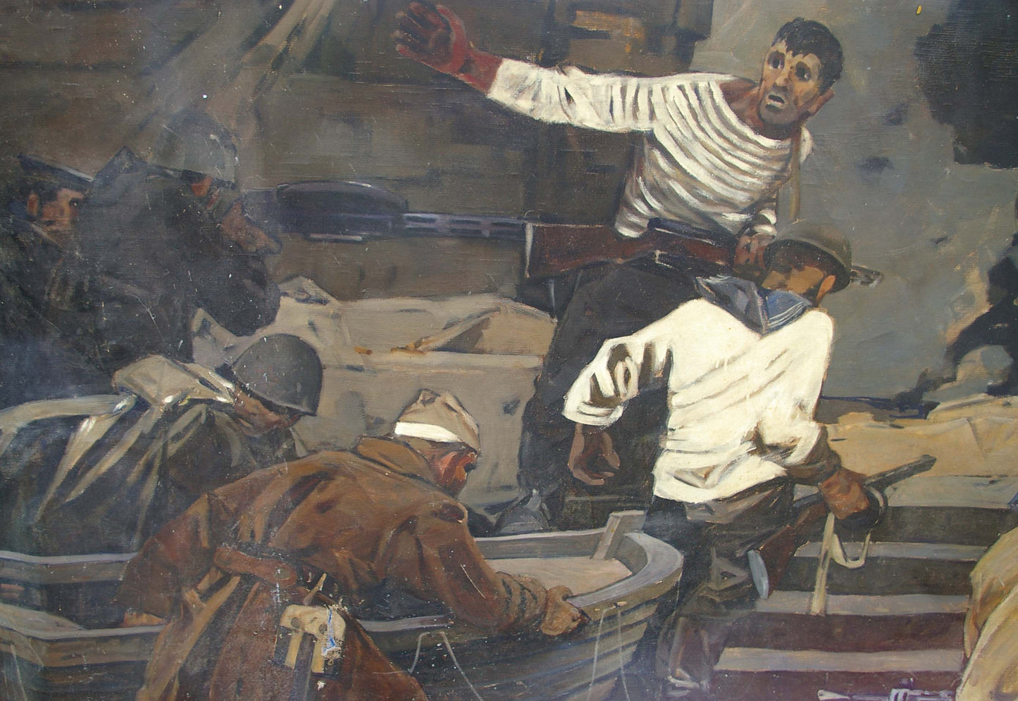 Oil painting by Grachev Anatoly Nikolaevich: sailor gripping boat in war