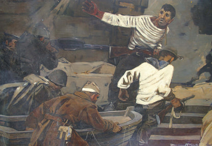 Oil painting by Grachev Anatoly Nikolaevich: sailor gripping boat in war