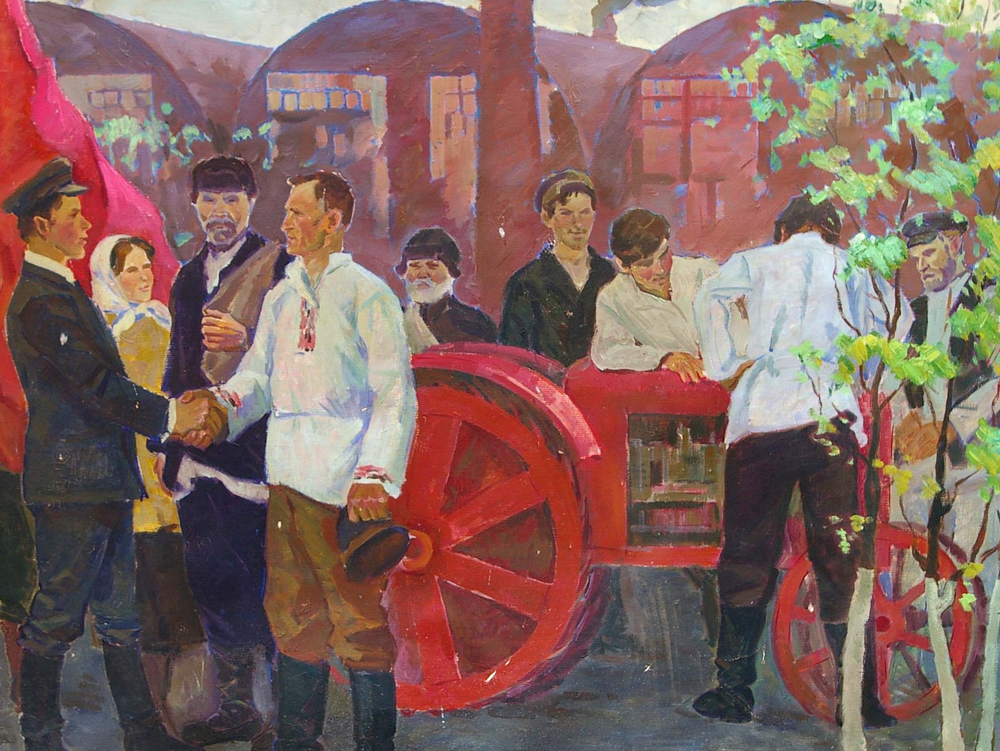 Oil painting of Pokulity Konstantin Ivanovichs first red steam tractor