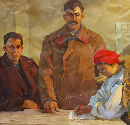 Oil painting by Shinkarenko Stanislav Gavriilovich of three men in historical scene