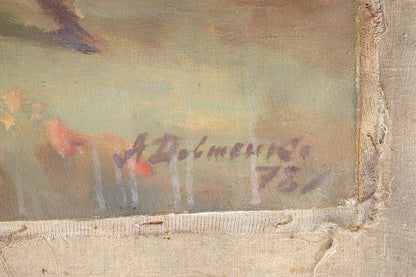 Faded purple ink signature a. on back of Chapaev Dovzhenko oil painting