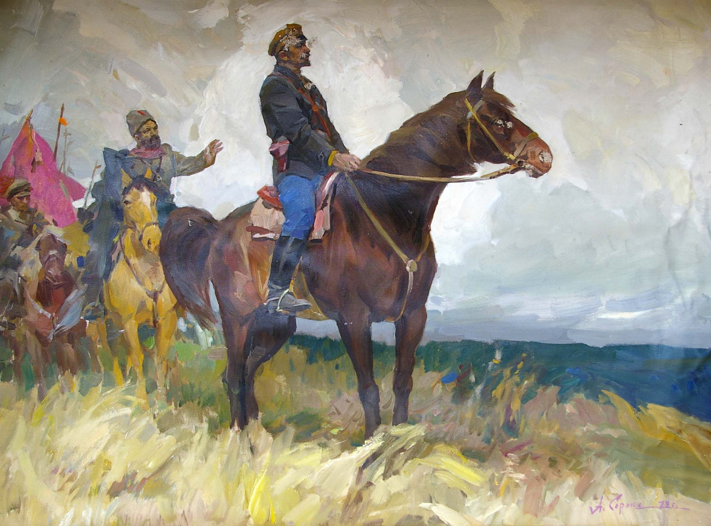 Oil painting of Shchors and Bozhenko by Soroka, Arkady Vasilievich