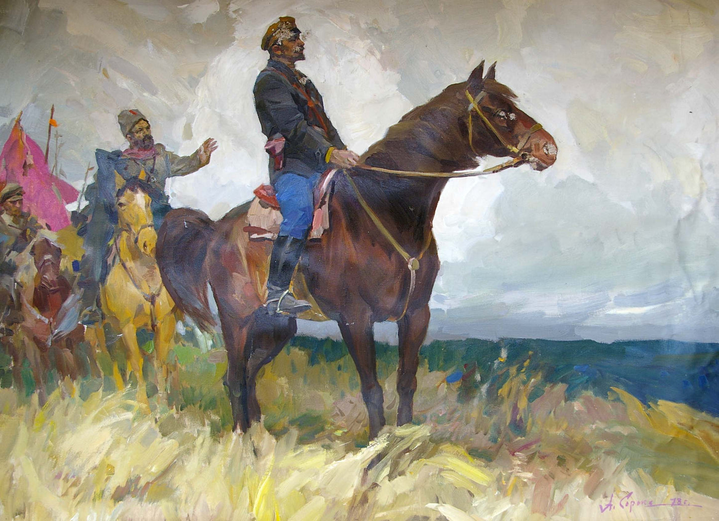 Oil painting of Shchors and Bozhenko by Soroka, Arkady Vasilievich