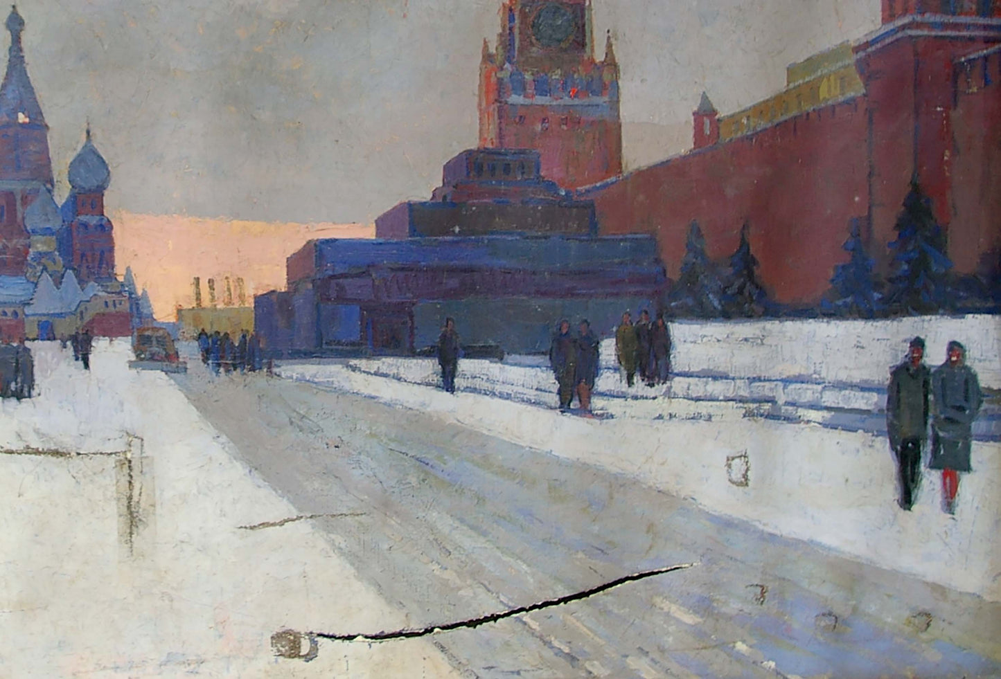 Red brick Kremlin wall with clock tower by Dubrovin Dmitriy Nikolayevich