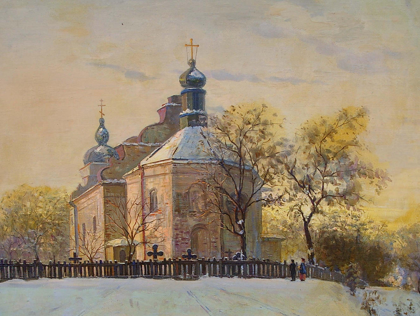 Oil painting by Tyukha Ivan Andreevich: impressionist church with blue onion domes