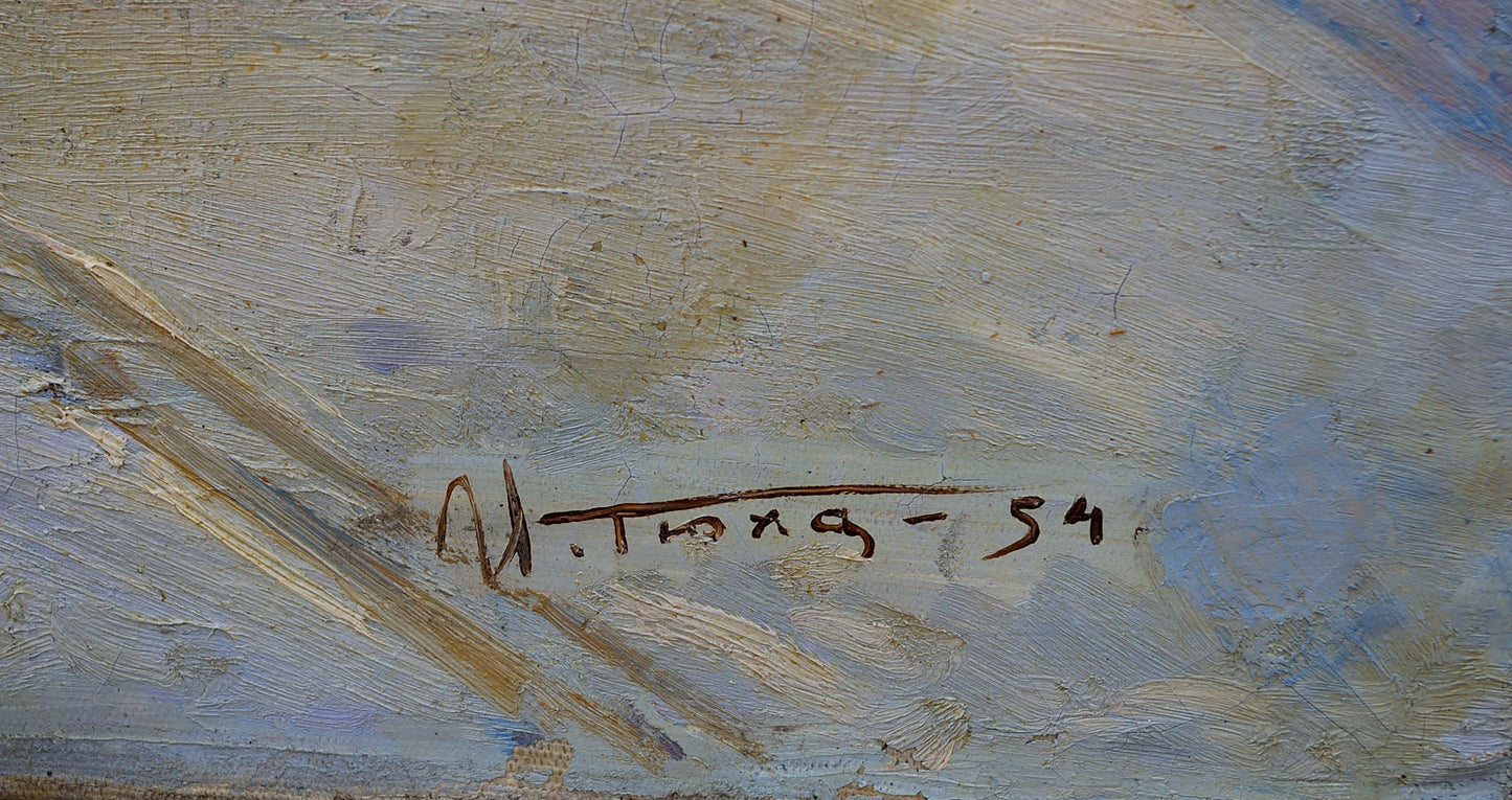 Back of oil painting by Tyukha Ivan Andreevich with brown ink m. signature