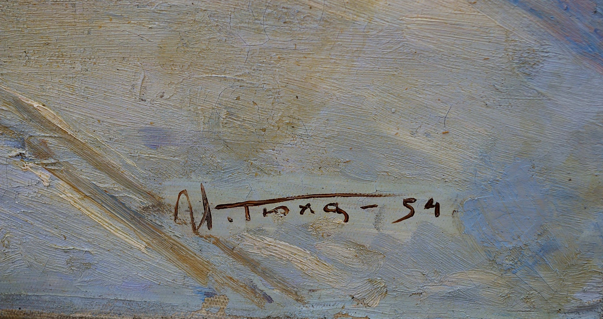 Back of oil painting by Tyukha Ivan Andreevich with brown ink m. signature