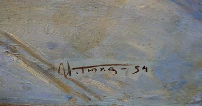 Back of oil painting by Tyukha Ivan Andreevich with brown ink m. signature