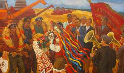 Oil painting Winners of social competitive by Budnikov Vladimir Aleksandrovich: vibrant harvest mural