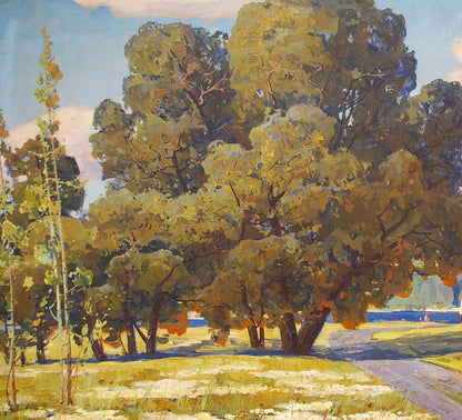 Vibrant impressionistic oil painting of sunlit forest park by Khitrova Tamara Alexandrovna