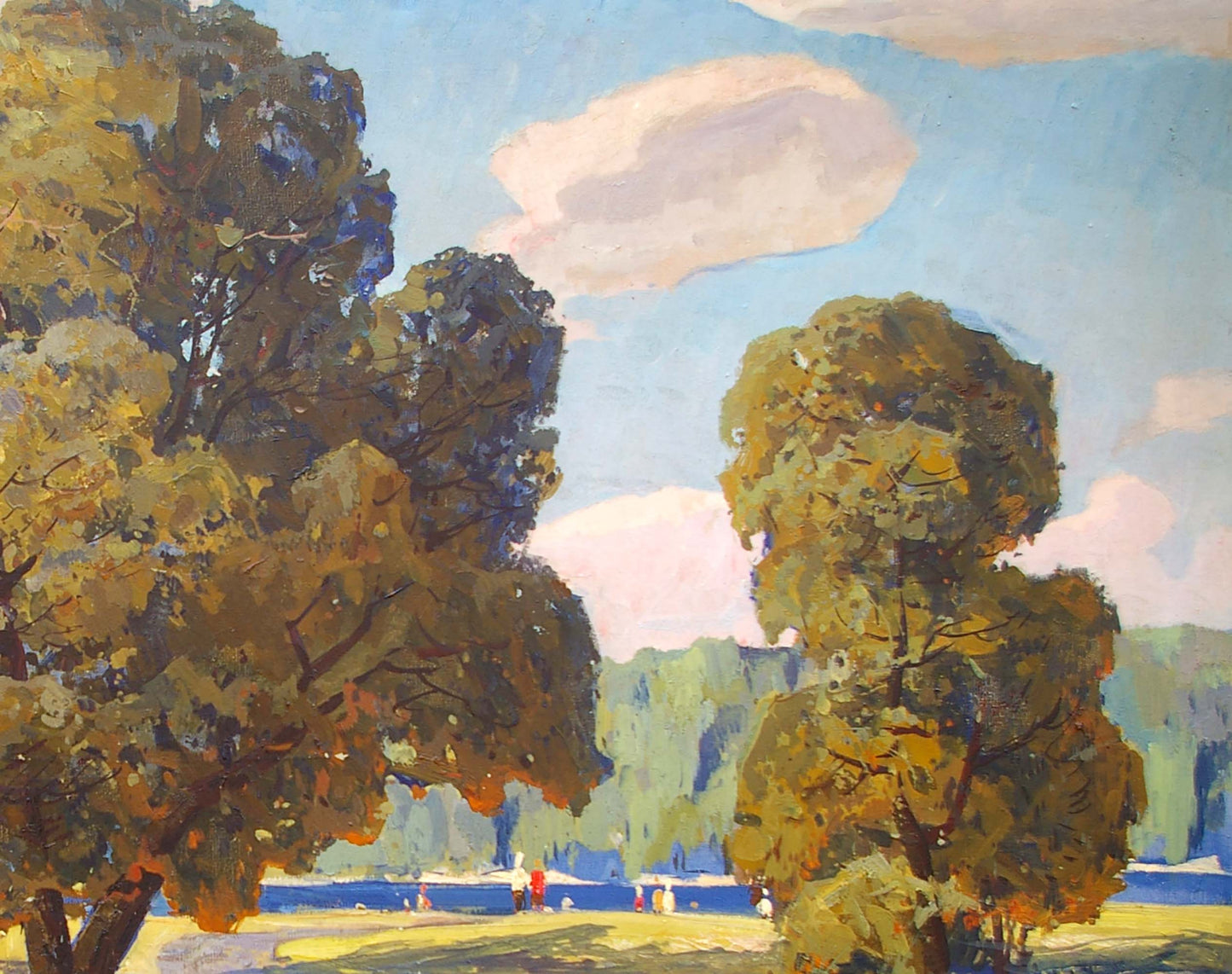 Vibrant impressionist oil painting of leafy trees by Khitrova Tamara Alexandrovna