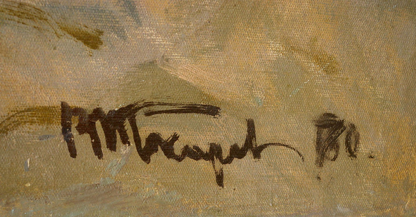 Back of oil painting portrait of Lenin by Vyacheslav Vasilievich Tokarev with p. signature