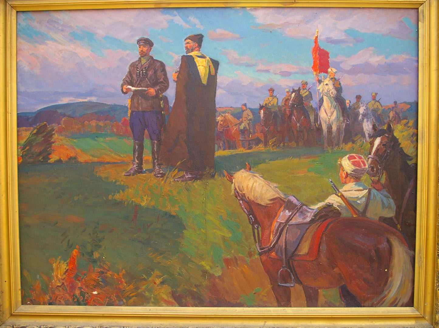 Framed oil painting of Shchors and Bozhenko by Petukhov Vasily Afanasevich