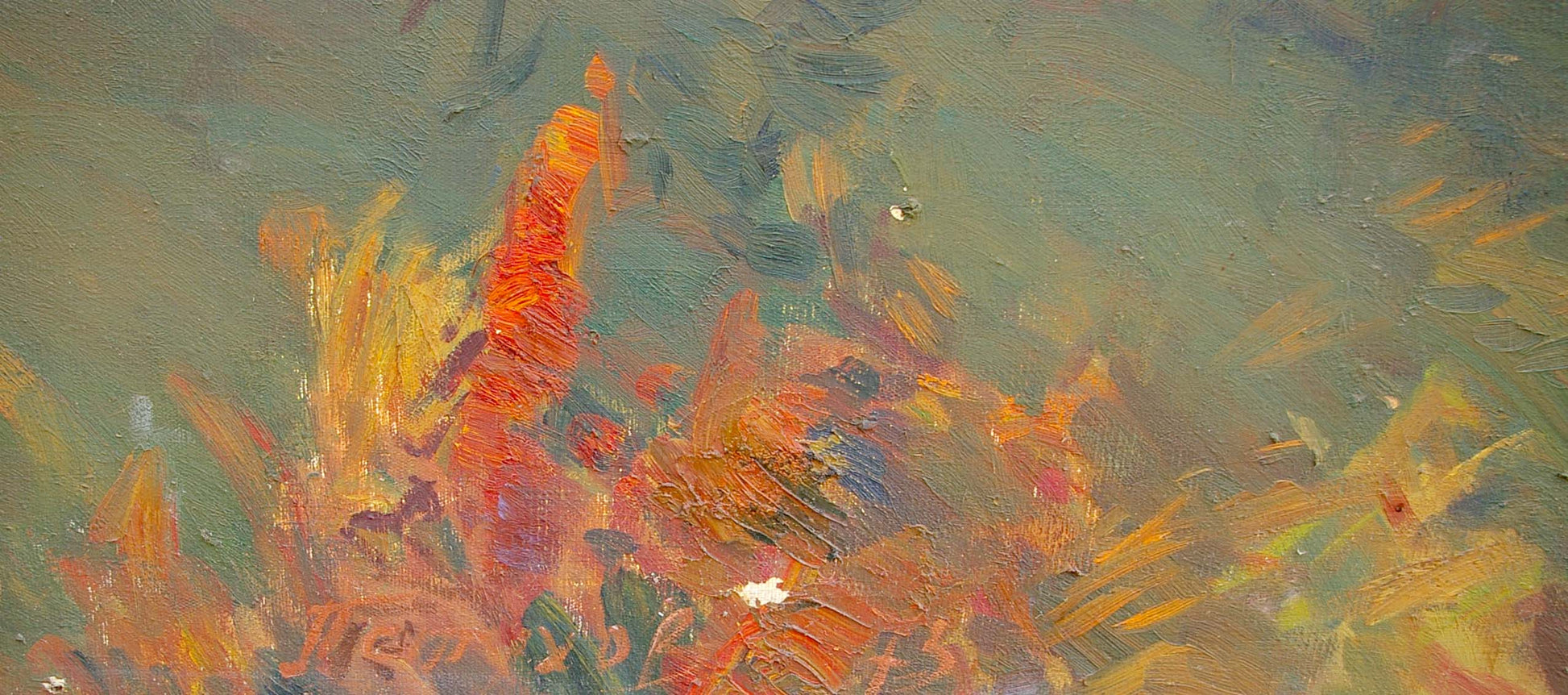 Vibrant orange-yellow autumn foliage oil painting by Petukhov Vasily Afanasevich