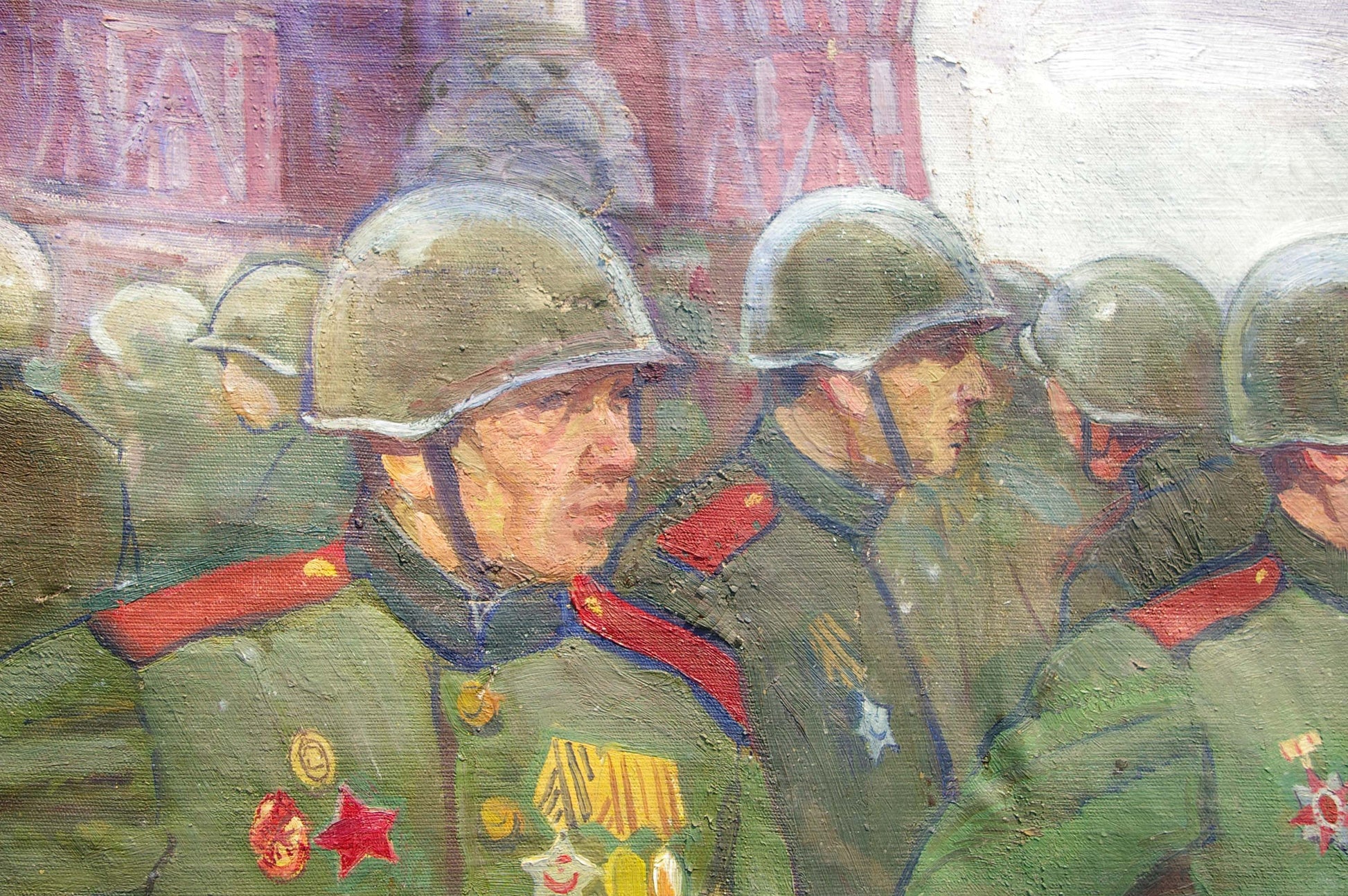 Oil painting by Baroyants Mikhail Sergeevich of Soviet soldier in olive uniform