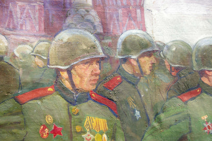 Oil painting by Baroyants Mikhail Sergeevich of Soviet soldier in olive uniform