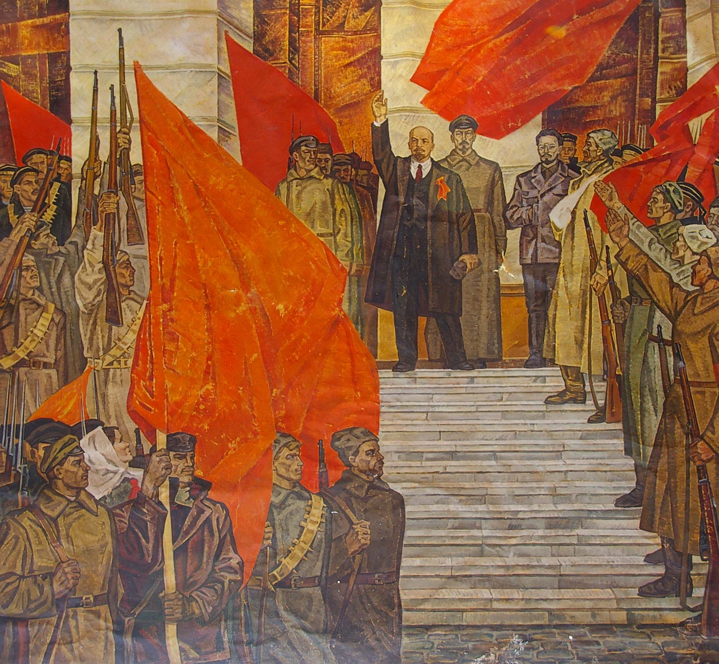 Oil painting October by Lyubavin Yuri Mikhailovich: billowing red flag in mural