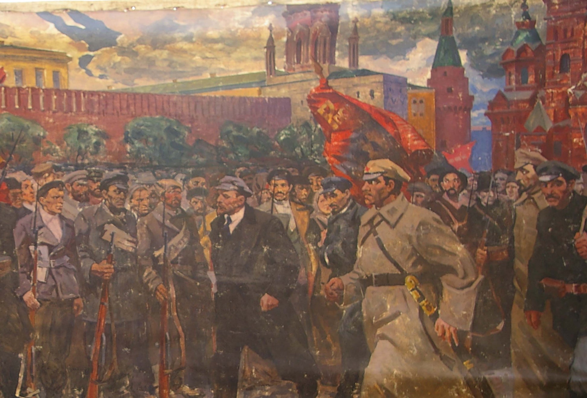Oil painting of revolutionary soldiers before M. Kremlin, unknown artist