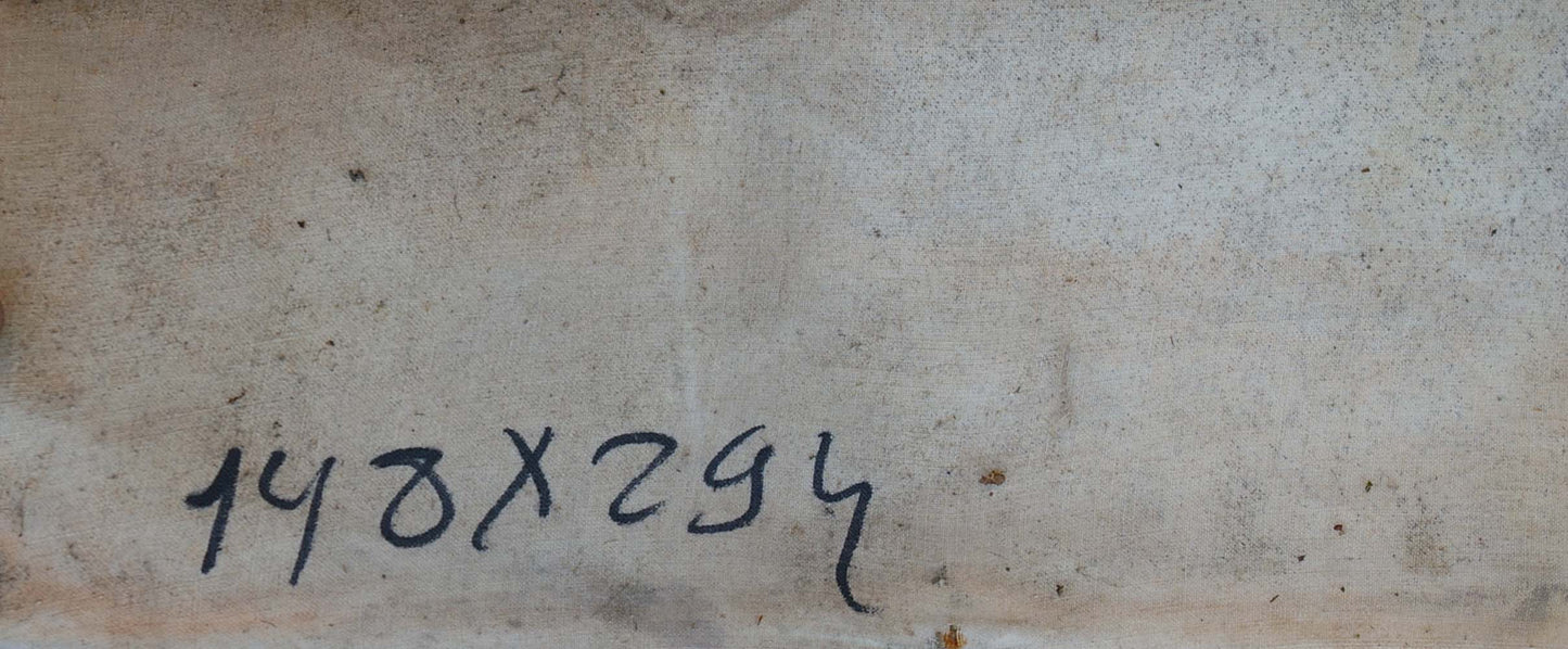 Handwritten measurement label on back of Oil painting Soldiers of the Revolution