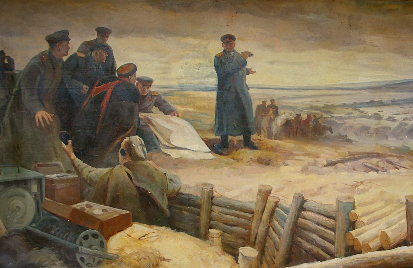 Oil painting Before the Fight: soldiers in dark uniforms before battle