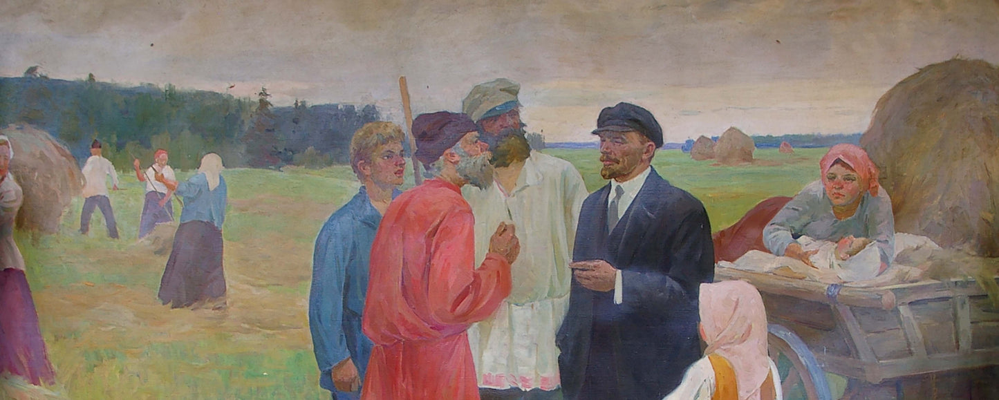Oil painting of Lenin with peasants by Sitdikov Haris Latyfovich