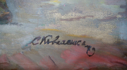 Black cursive signature by Kovalenko Semyon Dmitrievich on textured canvas