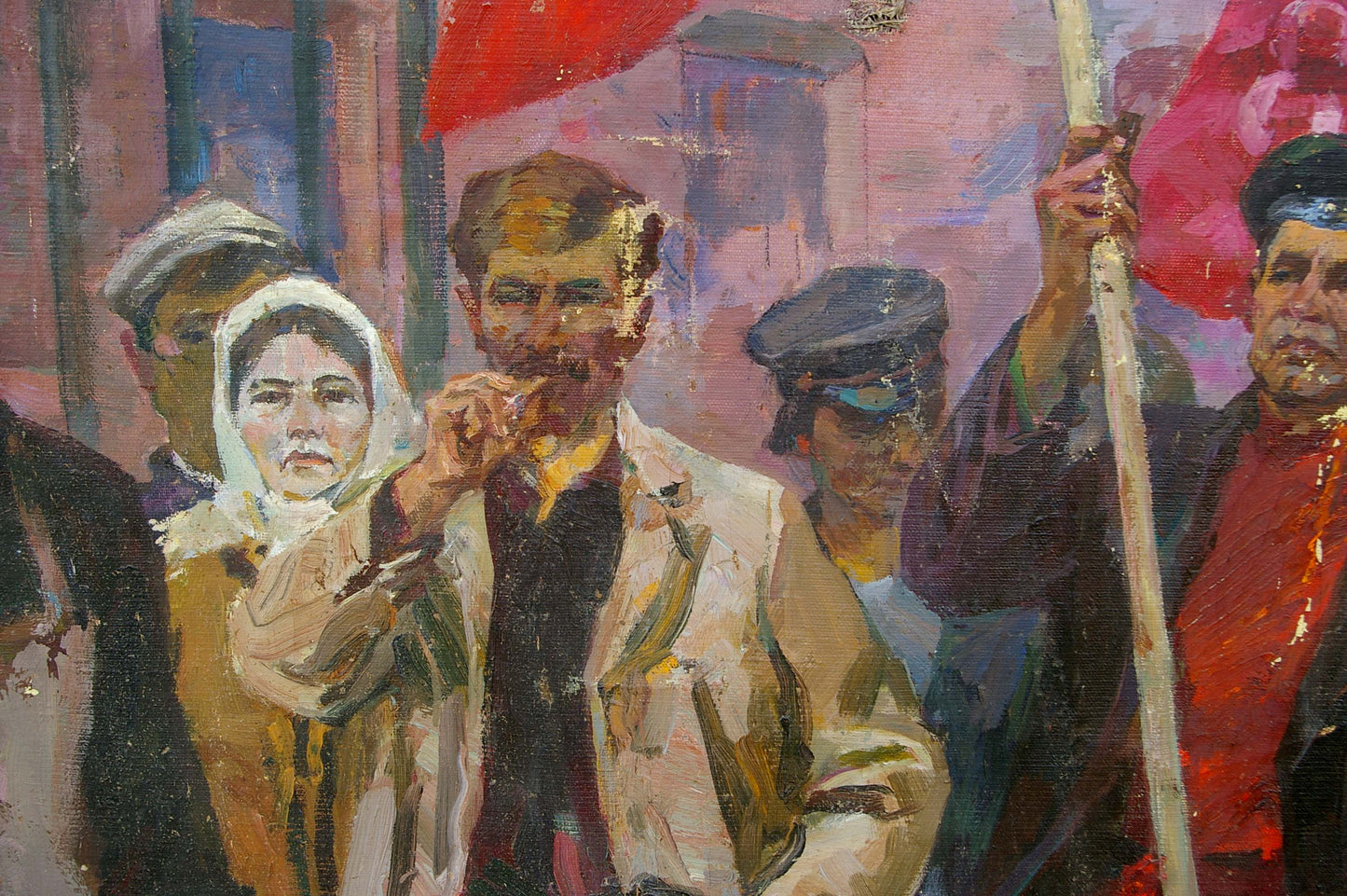Textured oil painting by Kovalenko Semyon Dmitrievich of protesting urban crowd