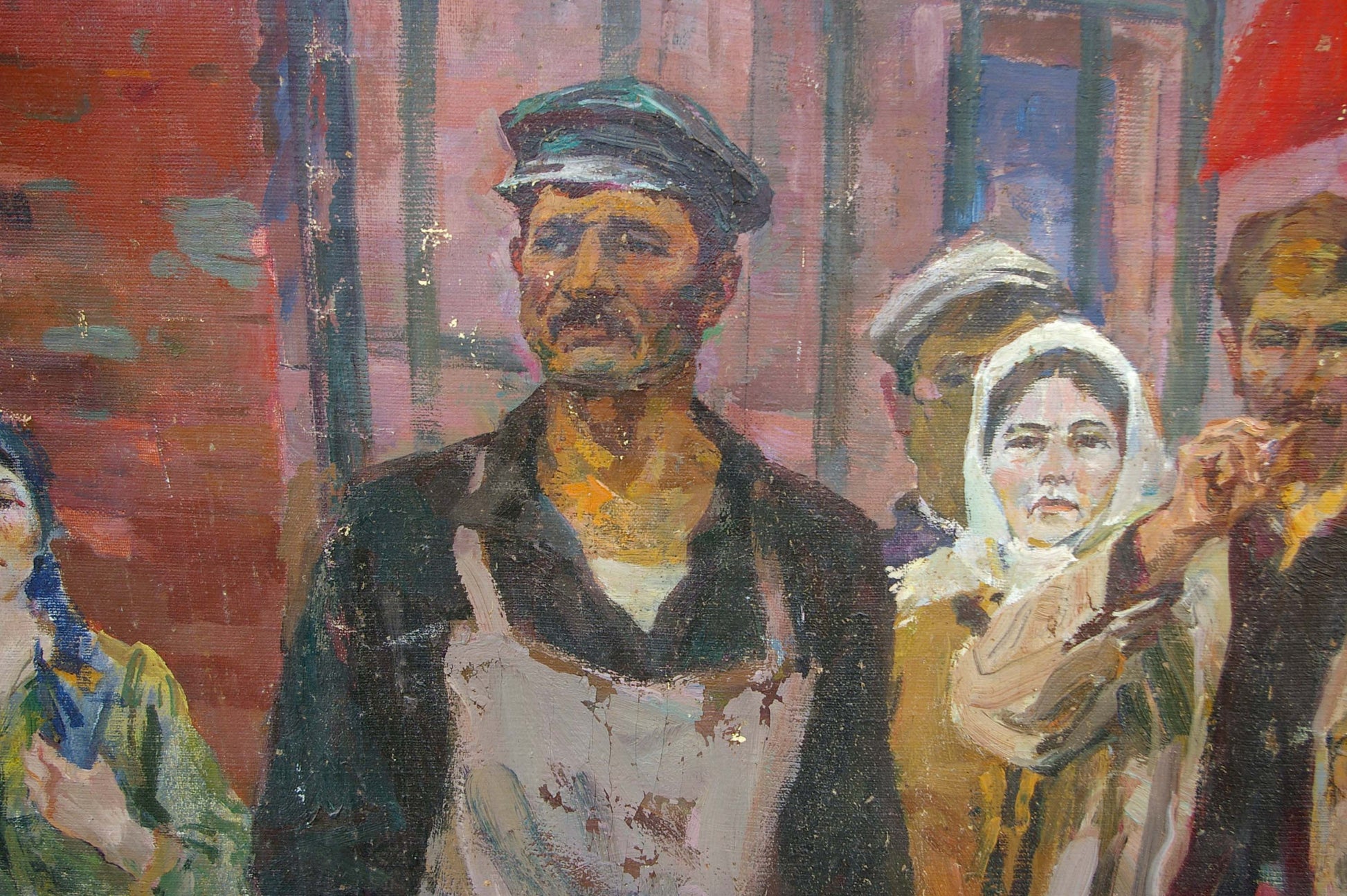 Oil painting portrait by Kovalenko Semyon Dmitrievich, man in green cap and apron