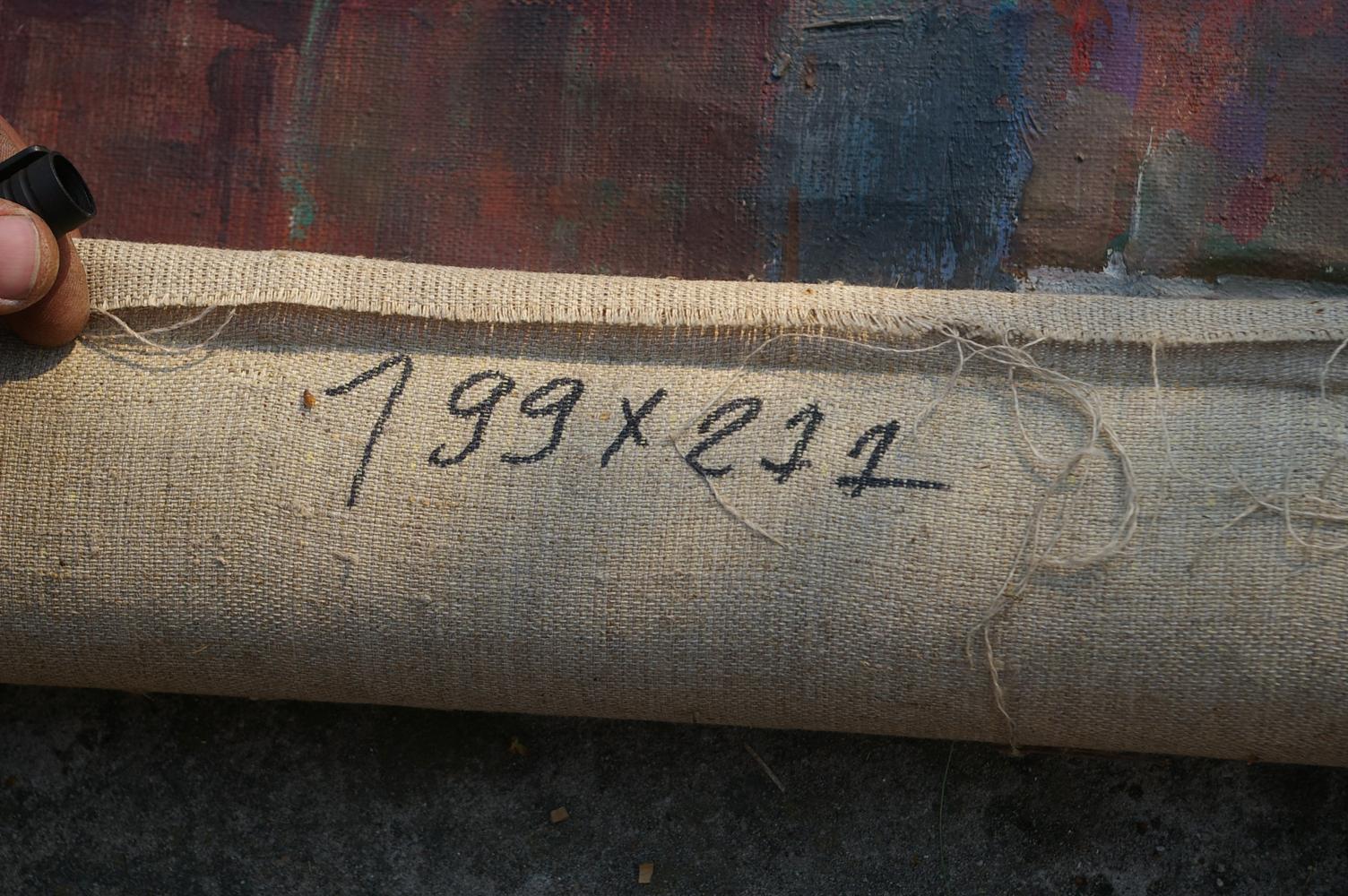 Back of oil painting To protest by Kovalenko Semyon Dmitrievich, beige canvas roll 199x237 cm