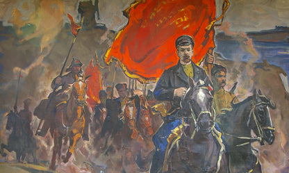 Oil painting Shchors by Popov Alexey Alekseevich: vibrant red flag with golden tassels