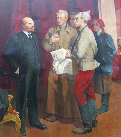 Oil painting of Lenin with Komsomol by unknown artist