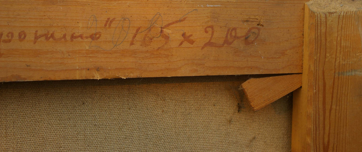 Back of Oil painting Lenin and Krupskaya by Odainik Vadim Ivanovich with handwritten dimensions and signature