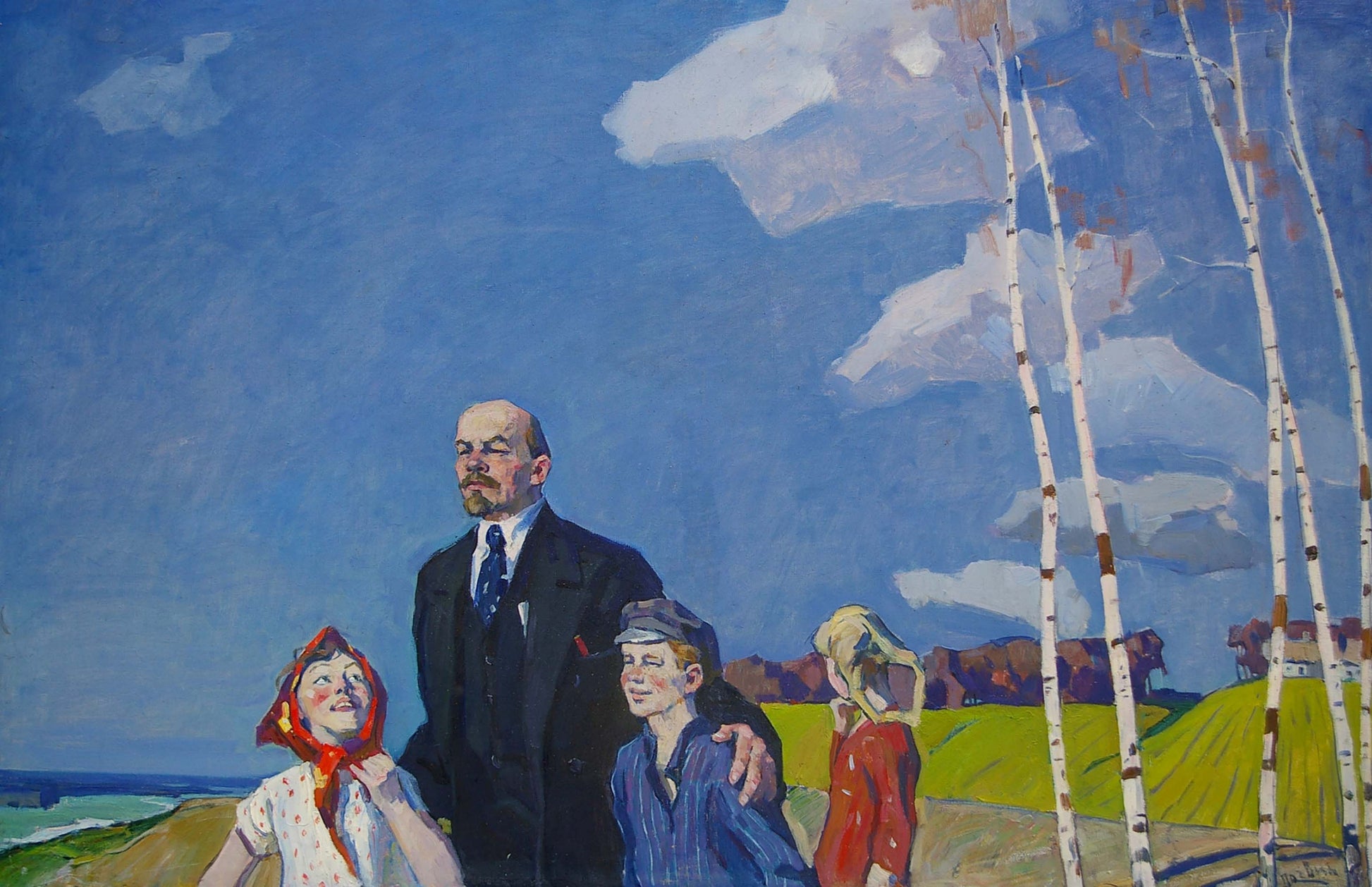 Impressionistic oil painting of Lenin with children by Logvin Ivan Dmitrievich