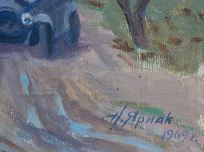 Signed oil painting by A. on back of Administrative building Yarmak P