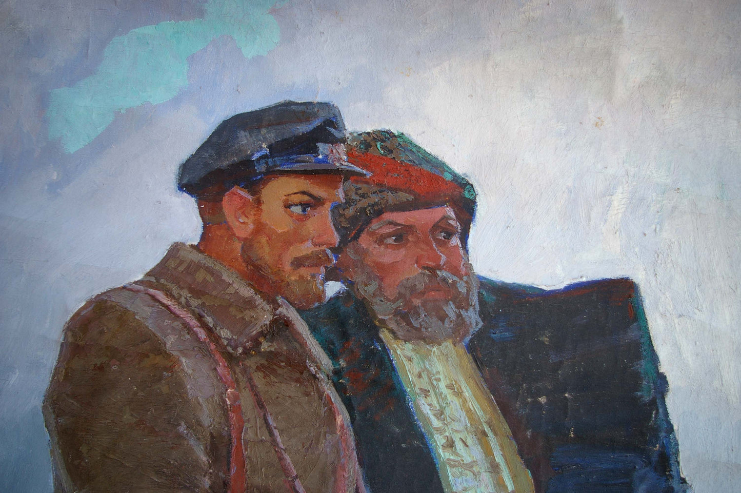 Oil painting Two officers Kvitenko textured historical men in attire