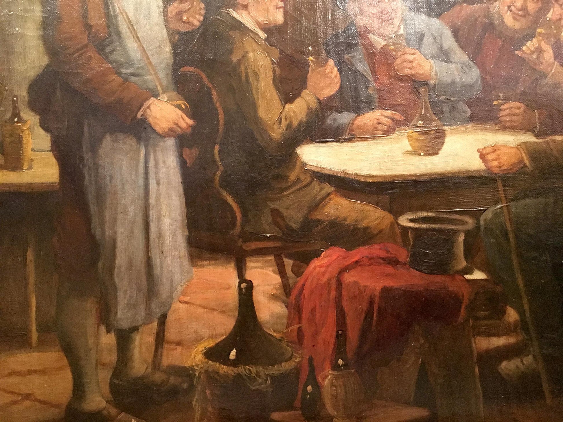 Oil painting of dark ornate wine decanter by Joseph-Sebastien Constantin