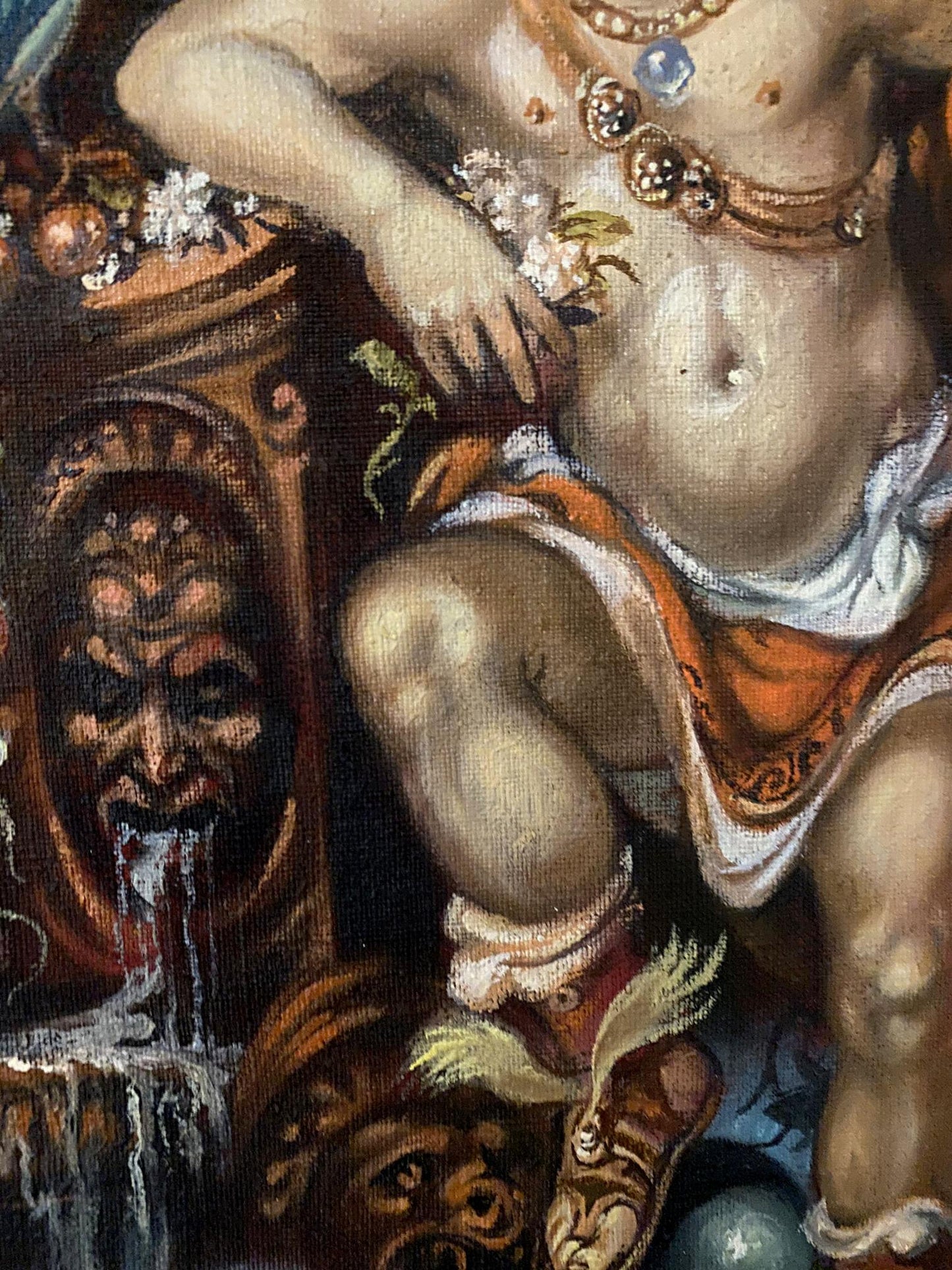 Oil painting Wings of Mercy by Alexander Arkadievich Litvinov, cherubic figure in orange garment