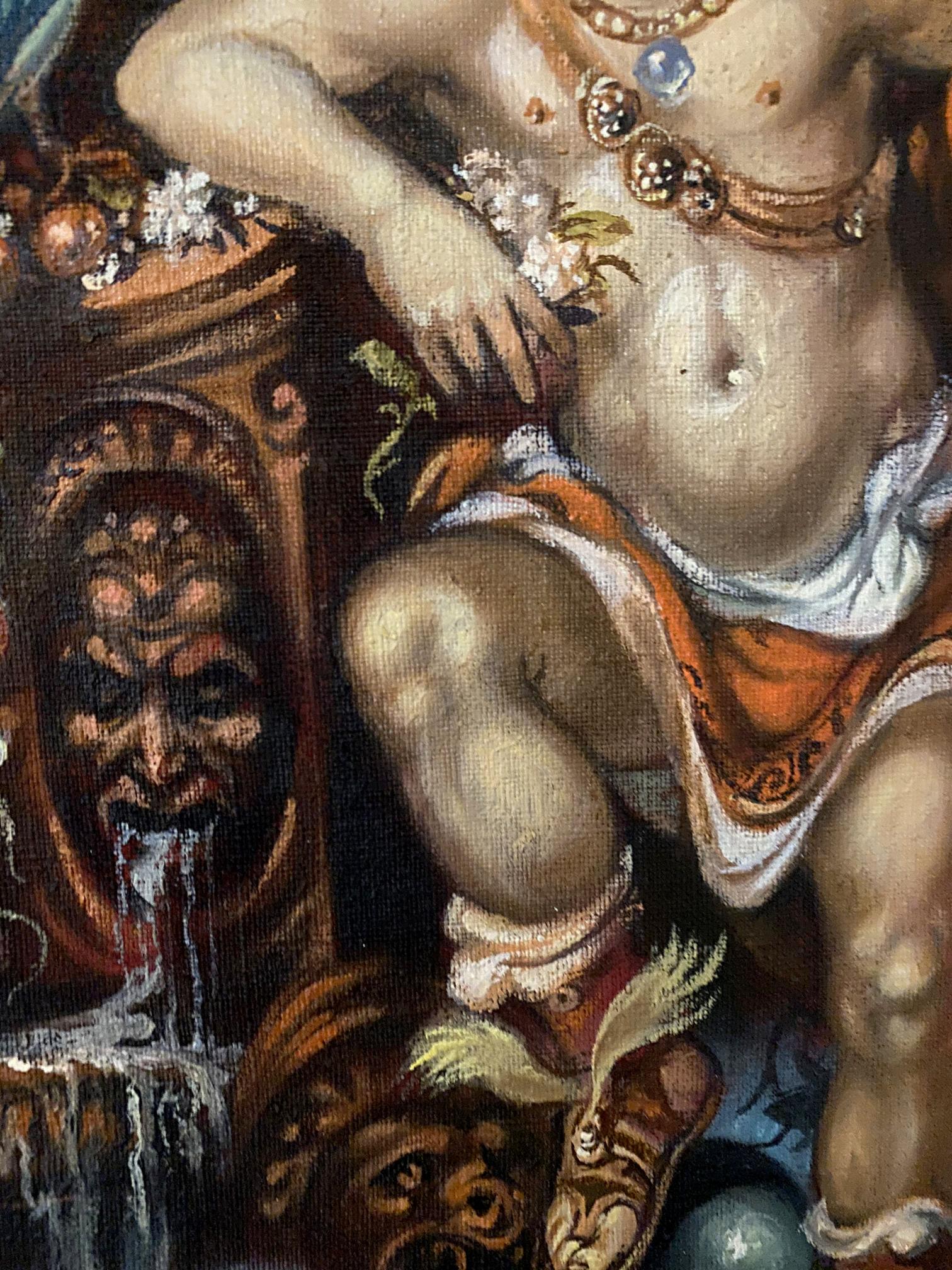Oil painting Wings of Mercy by Alexander Arkadievich Litvinov, cherubic figure in orange garment